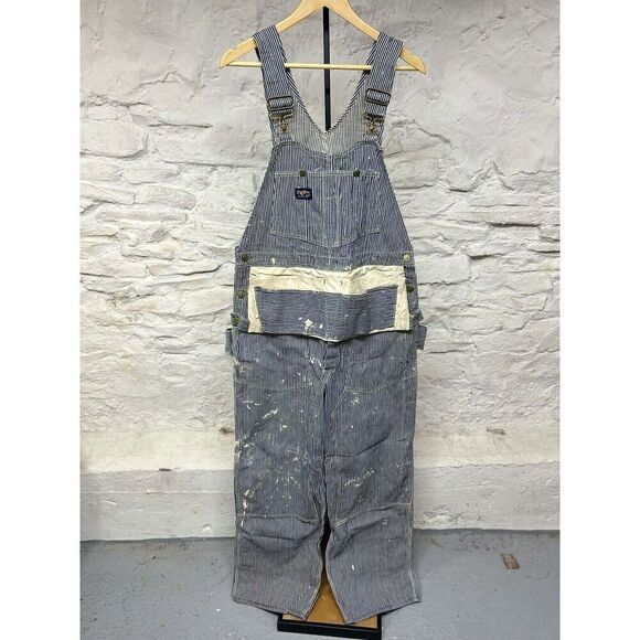 Oshkosh Overalls Railroad Blue Union Vestbak Apron Hickory Stripe USA 36 Vintage - Picture 1 of 9